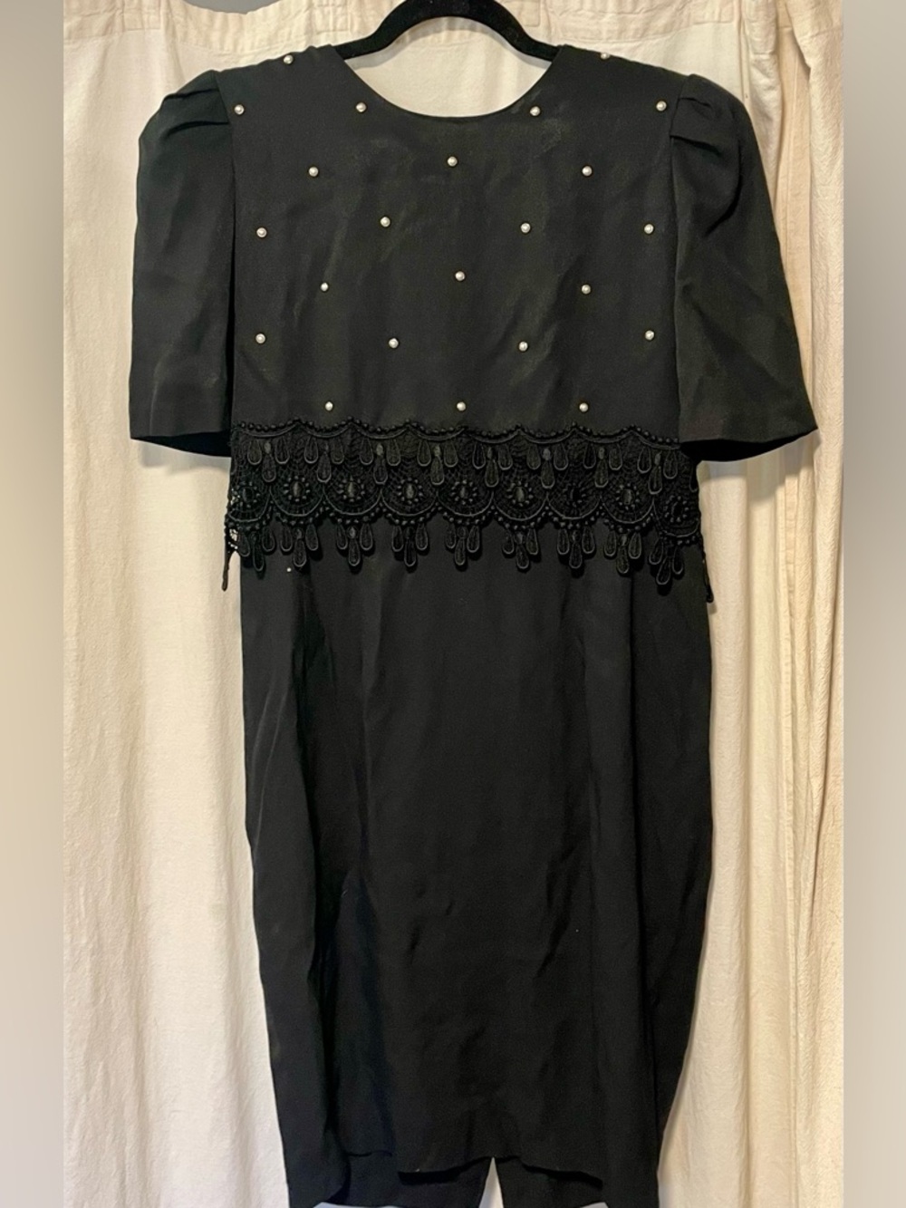 Vintage 80s Black Beaded Midi Dress; Evening Dress- Size 12
